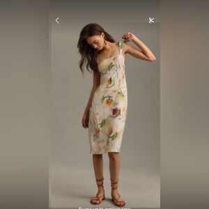 Anthropologie Pilcro Square Neck Linen Midi Dress